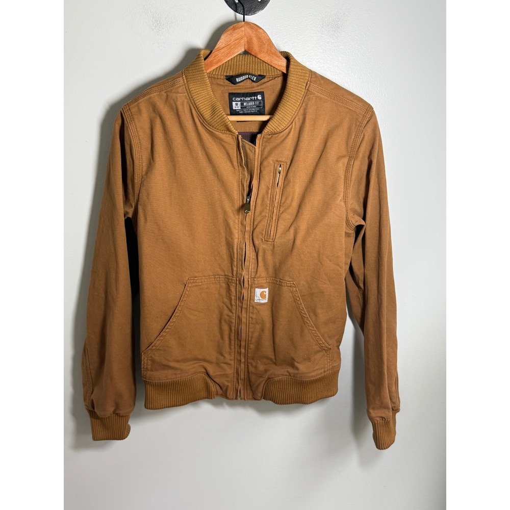 Carhartt Rugged Flex Canvas Bomber Jacket Brown Womens Medium Relaxed Fit
